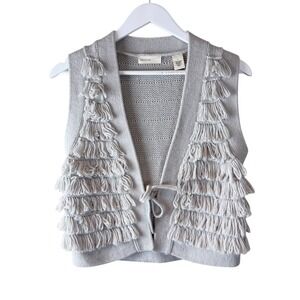 Sleeping on Snow Women's Small Fringe Knit Vest Sleeveless Gray Cardigan Sweater